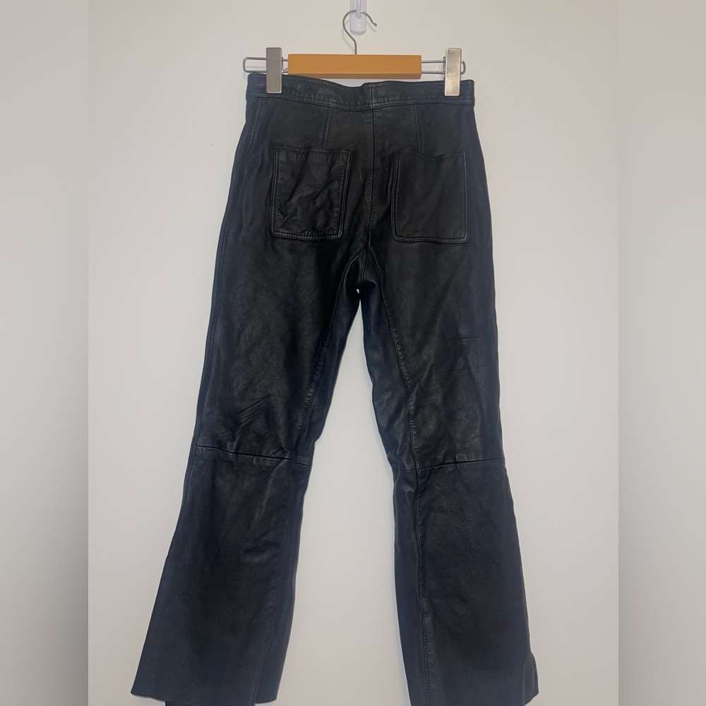 Sandro Paris Black Poesie Lamb Leather Flared Leg Crop Pants Women's US 2 capri - Picture 4 of 13